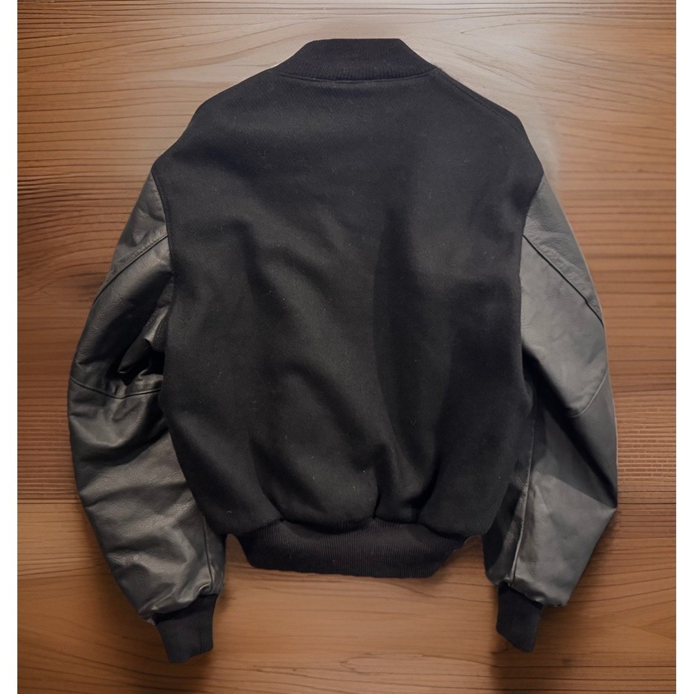 Golden Bear Mens Varsity Wool Bomber Jacket sz L Leather Sleeve Short Length - Picture 3 of 15
